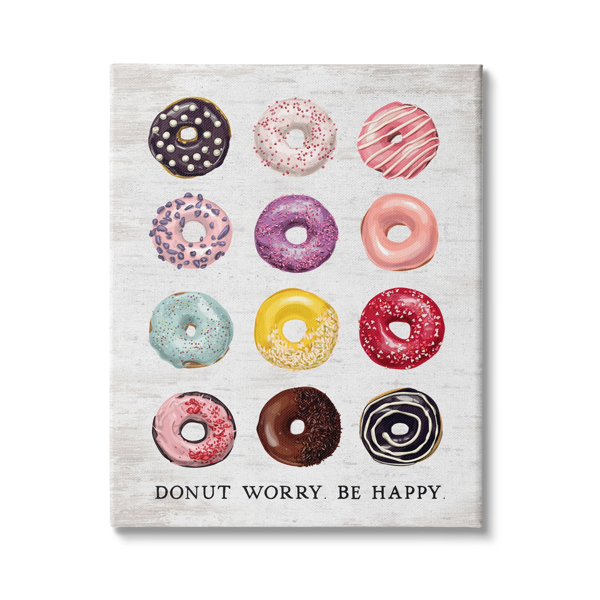 Stupell Indtries Donut Worry Be Happy Pun Glazed Farmhoe Desserts,30 x 40,Design by Lettered and Lined