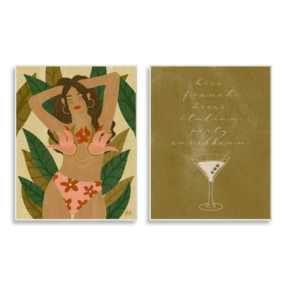 Stupell Indtries Dress Italian Party Caribbean Phrase Woman Tropical Bikini,13 x 19,Design by Birch&Ink