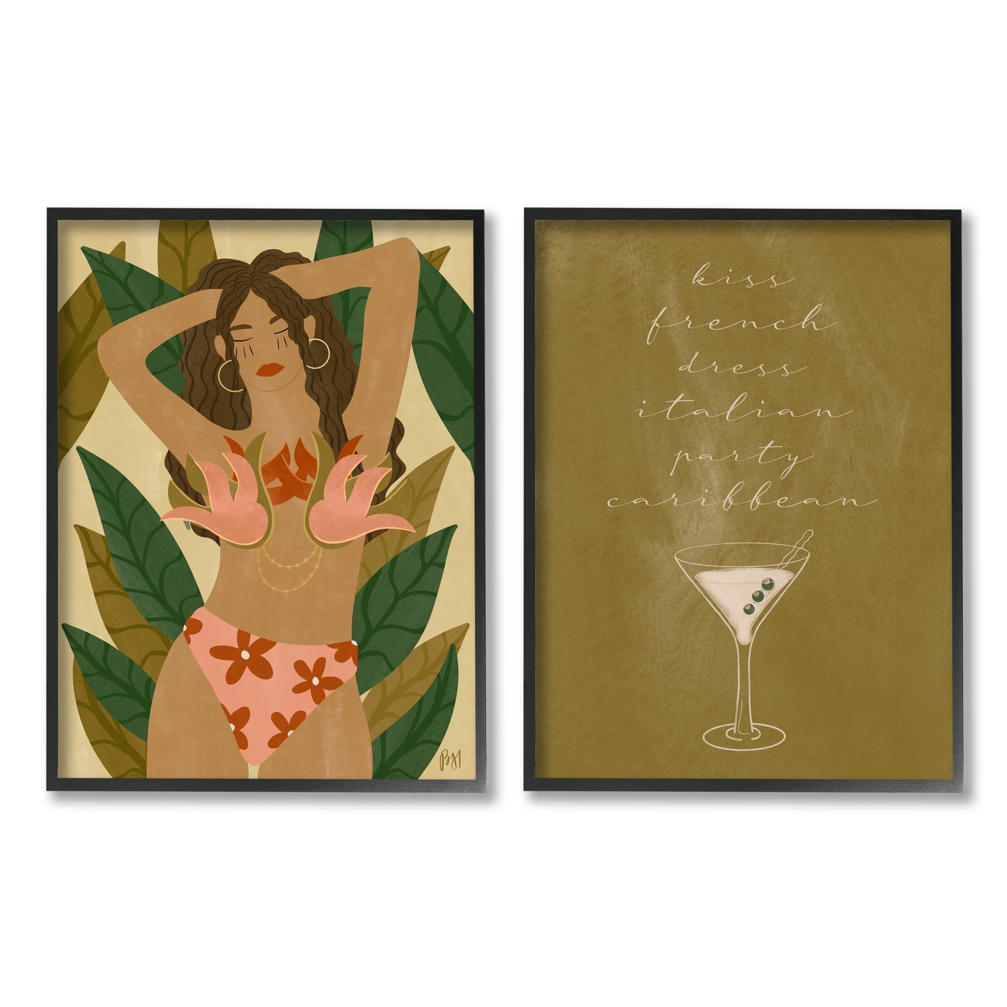 Stupell Indtries Dress Italian Party Caribbean Phrase Woman Tropical Bikini,16 x 20,Design by Birch&Ink