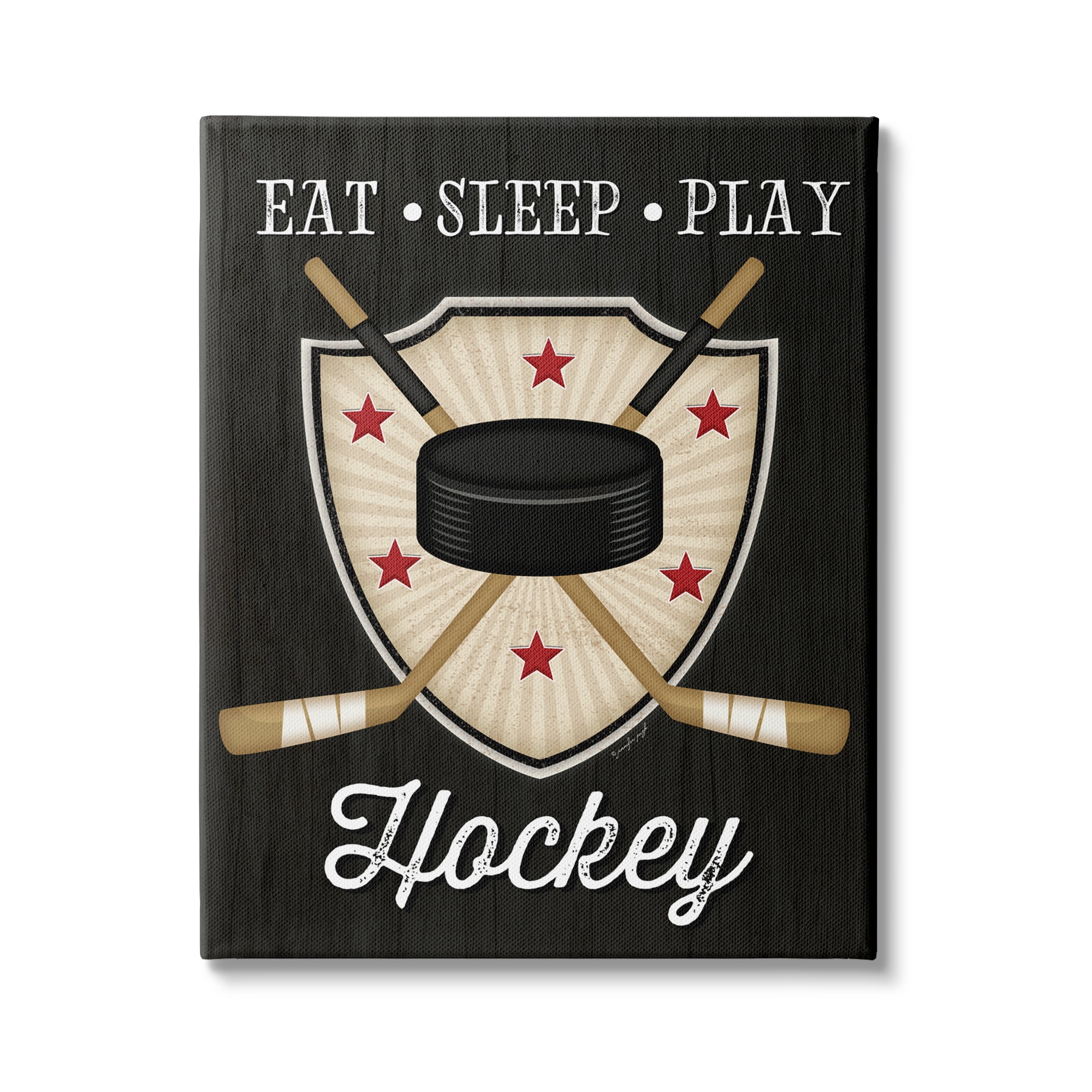 Stupell Indtries Eat Sleep Play Hockey Phrase Crossed Sticks Puck,30 x 40,Design by Jennifer Pugh