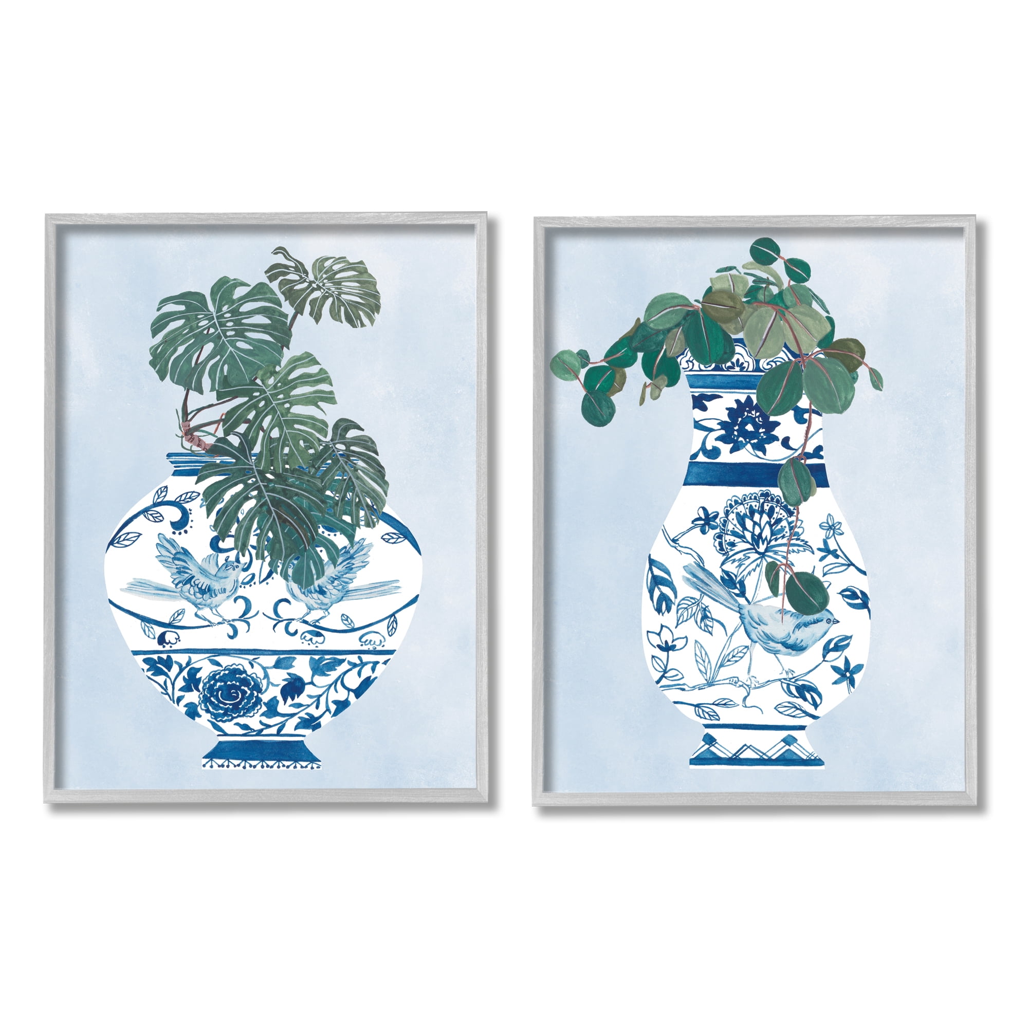 Stupell Indtries Elegant Indoor Plant Still Life Ornate Blue Vases,11 x 14,Design by Melissa Wang&nbsp;