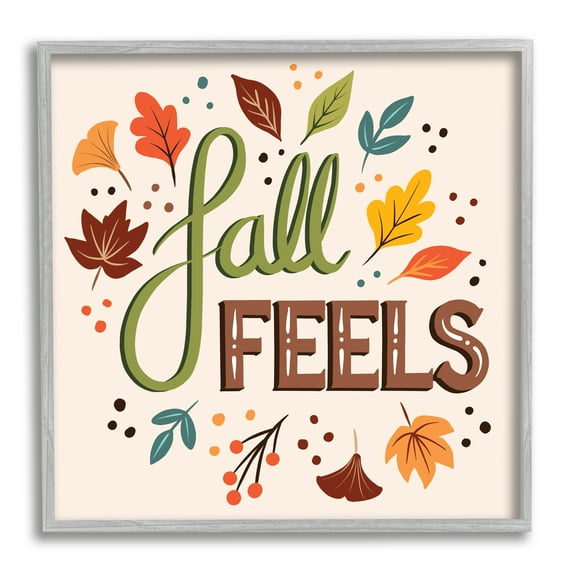Stupell Indtries Fall Feels Phrase Festive Harvest Foliage Autumn Leaves,12 x 12,Design by Jo Taylor