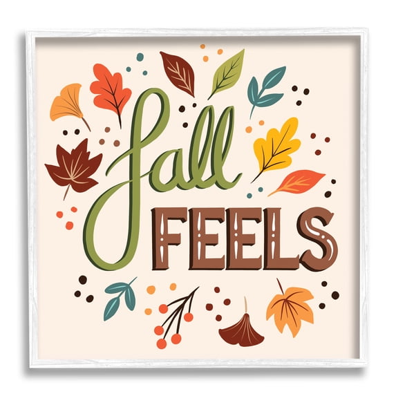 Stupell Indtries Fall Feels Phrase Festive Harvest Foliage Autumn Leaves,12 x 12,Design by Jo Taylor