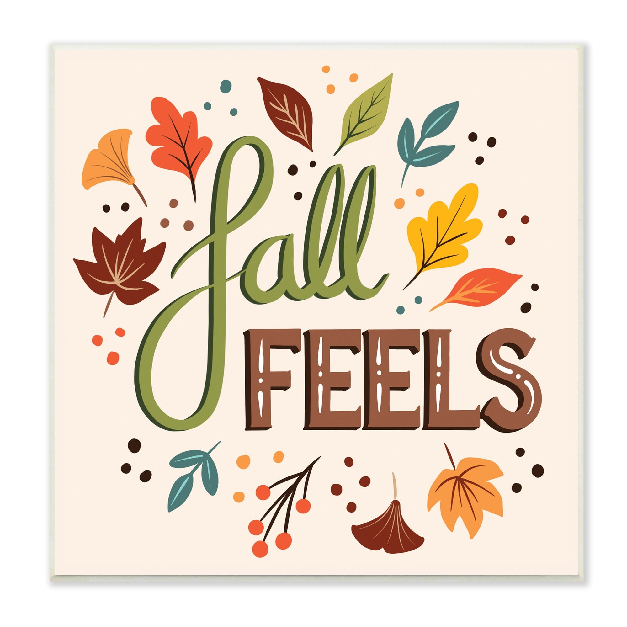Stupell Indtries Fall Feels Phrase Festive Harvest Foliage Autumn Leaves,12 x 12,Design by Jo Taylor
