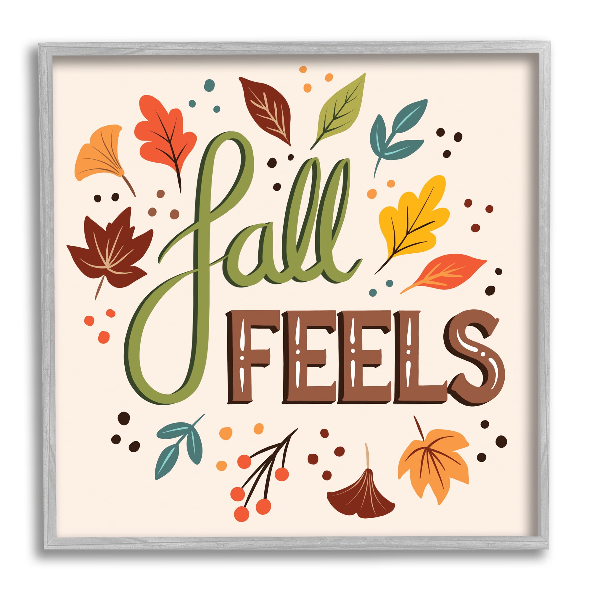 Stupell Indtries Fall Feels Phrase Festive Harvest Foliage Autumn Leaves,17 x 17,Design by Jo Taylor
