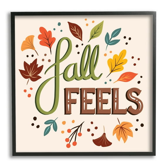 Stupell Indtries Fall Feels Phrase Festive Harvest Foliage Autumn Leaves,17 x 30,Design by Jo Taylor