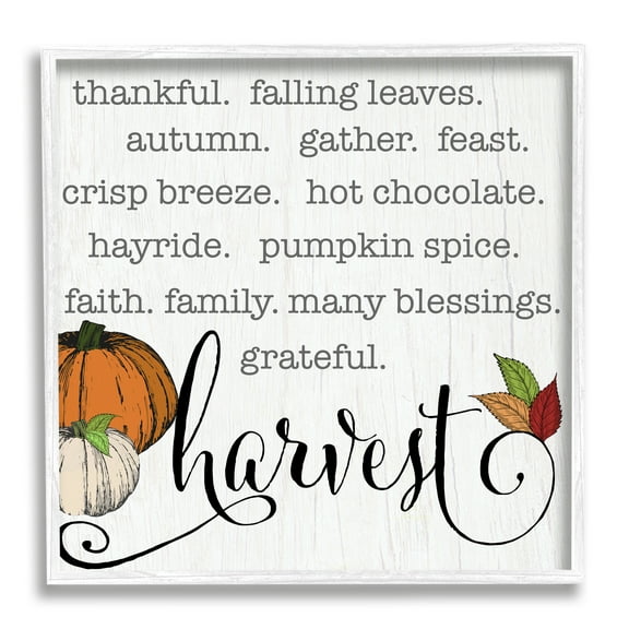 Stupell Indtries Fall Harvest Phrase List Farm Pumpkins Autumn Leaves,17 x 17,Design by CAD Designs