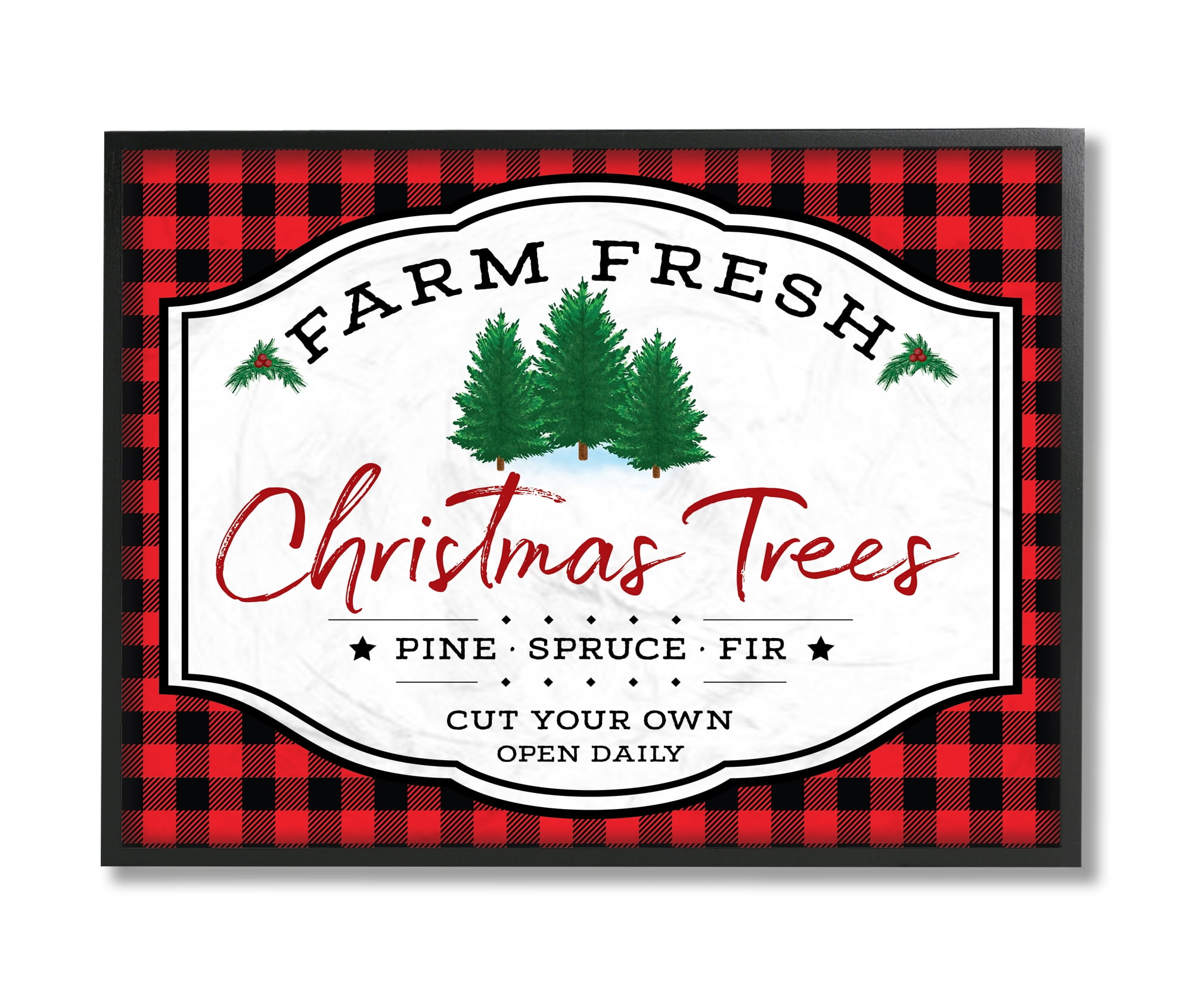 Stupell Indtries Farm Fresh Christmas Tree Sign Red Buffalo Plaid Black Framed, 16 x 20, Design by AE Design