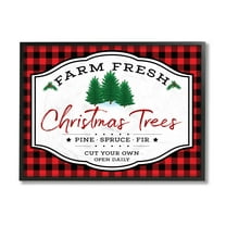 Stupell Indtries Farm Fresh Christmas Tree Sign Red Buffalo Plaid Black Framed, 16 x 20, Design by AE Design