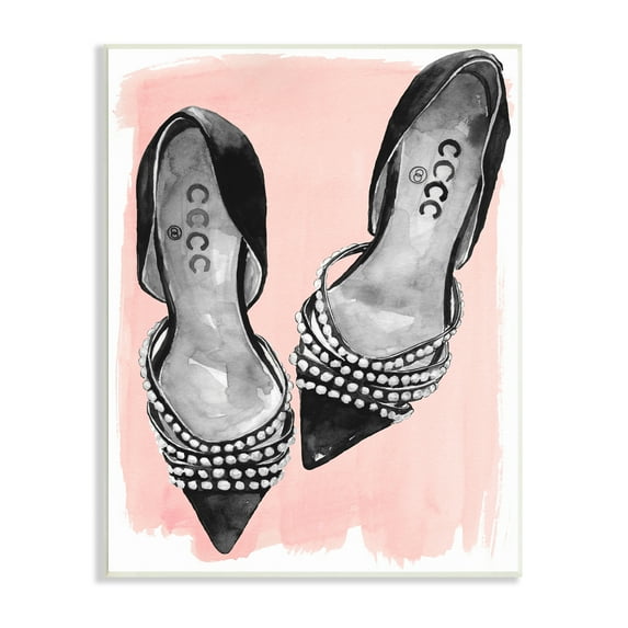 Stupell Indtries Fashion Forward Black Heels Glam Shoes over Pink,13 x 19,Design by Jennifer Paxton Parker