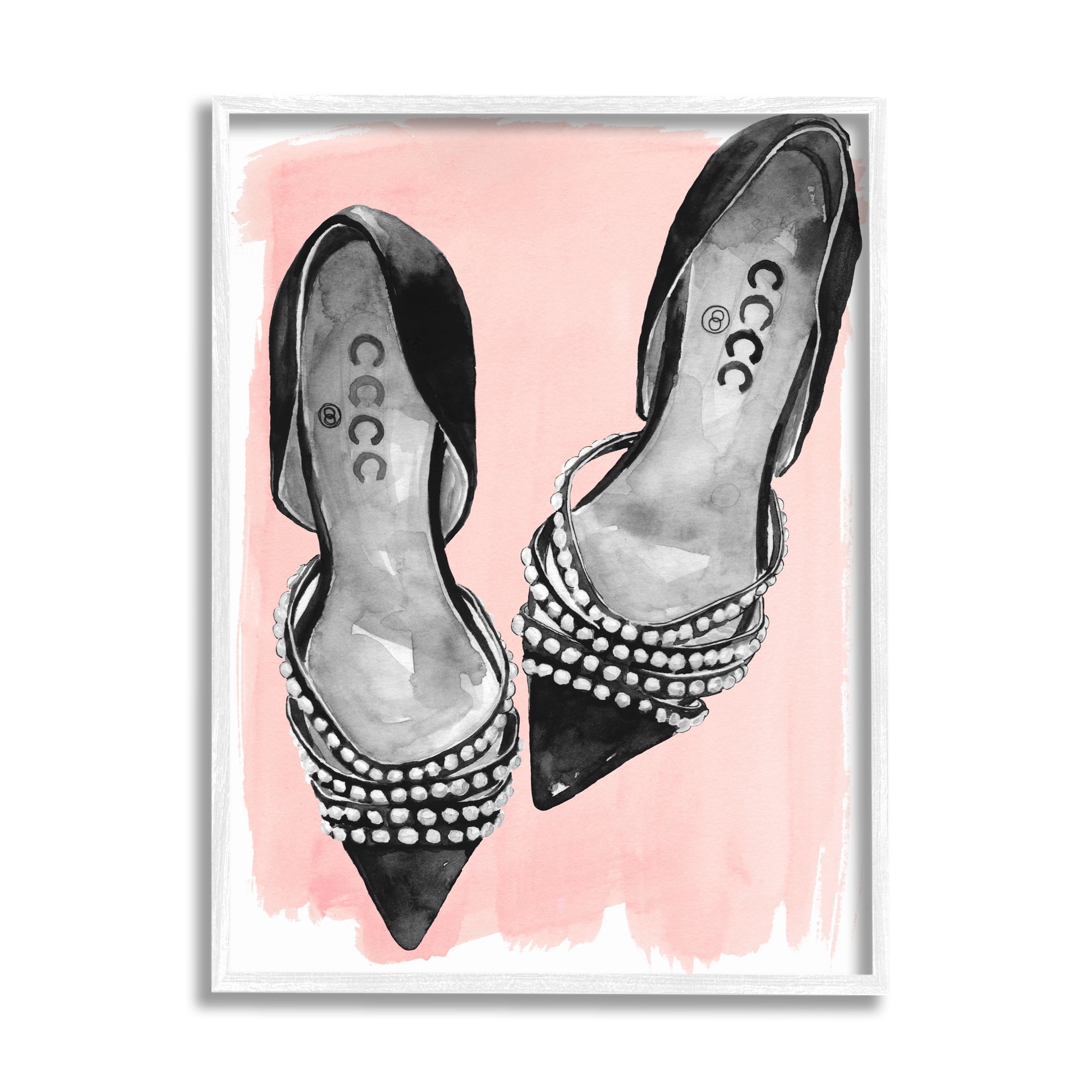 Stupell Indtries Fashion Forward Black Heels Glam Shoes over Pink,16 x 20,Design by Jennifer Paxton Parker
