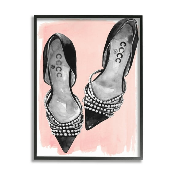 Stupell Indtries Fashion Forward Black Heels Glam Shoes over Pink,16 x 20,Design by Jennifer Paxton Parker