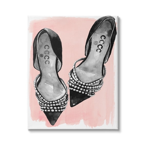 Stupell Indtries Fashion Forward Black Heels Glam Shoes over Pink,16 x 20,Design by Jennifer Paxton Parker