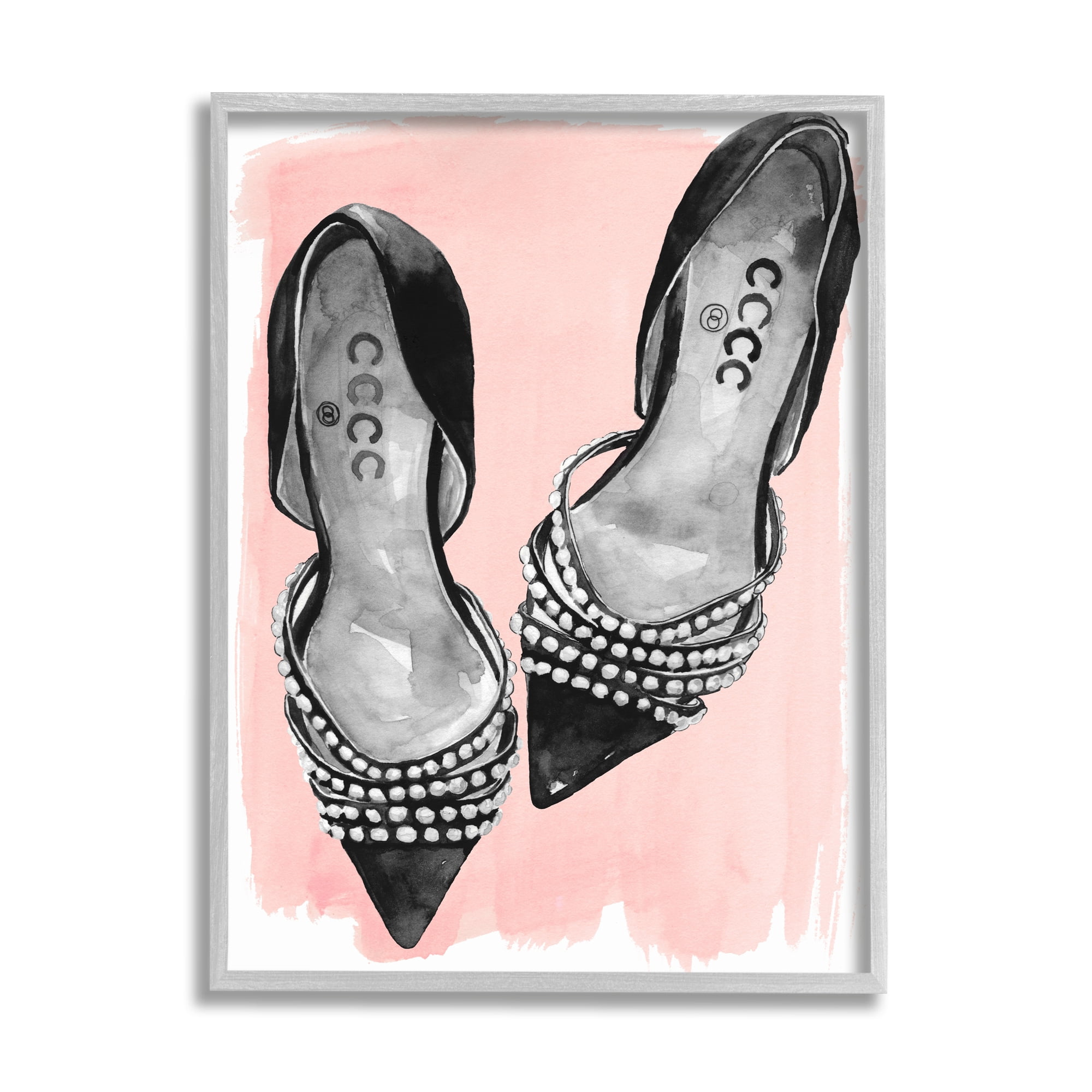 Stupell Indtries Fashion Forward Black Heels Glam Shoes over Pink,16 x 20,Design by Jennifer Paxton Parker