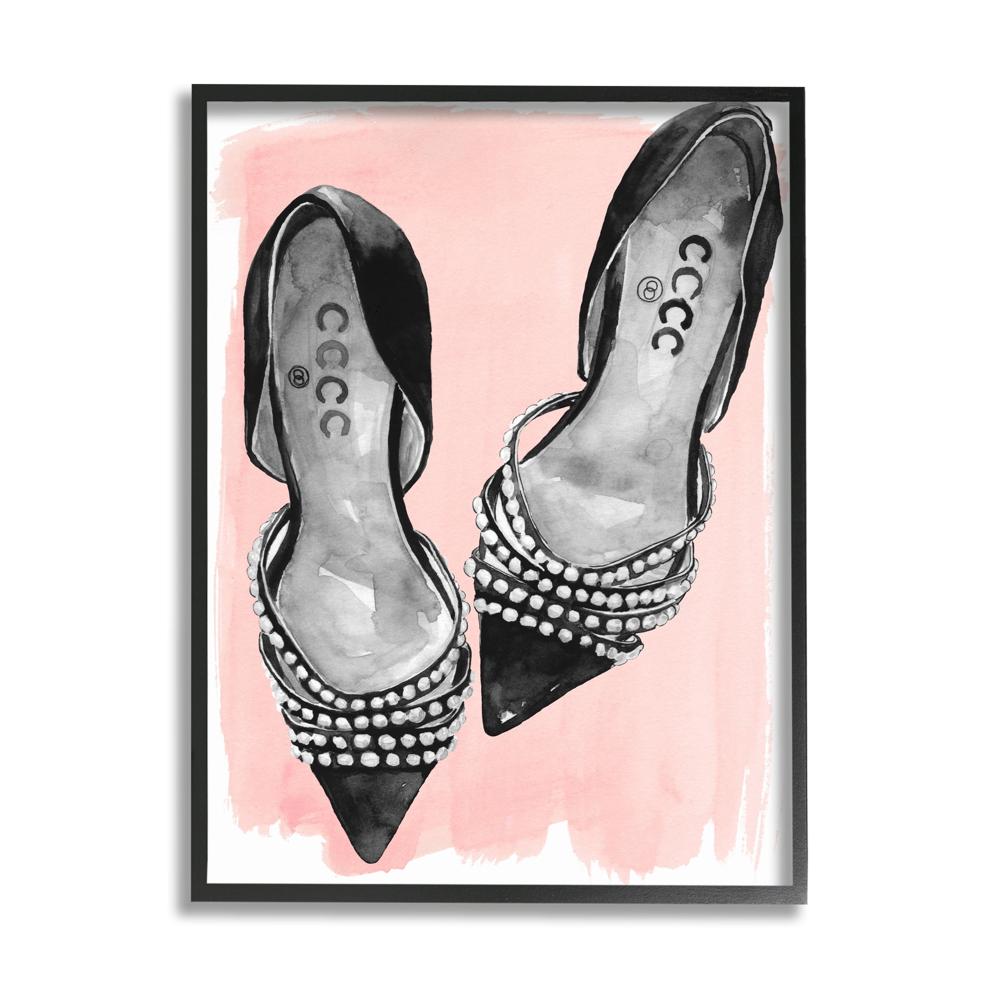 Stupell Indtries Fashion Forward Black Heels Glam Shoes over Pink,24 x 30,Design by Jennifer Paxton Parker