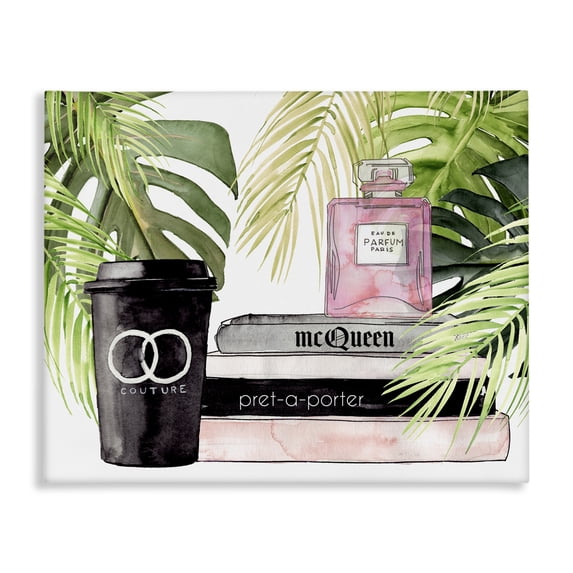Stupell Industries Tropical Fashion Forward Coffee Cup Perfume Bottle Glam Magazines Canvas Art, 20 x 16, by Jennifer Paxton Parker