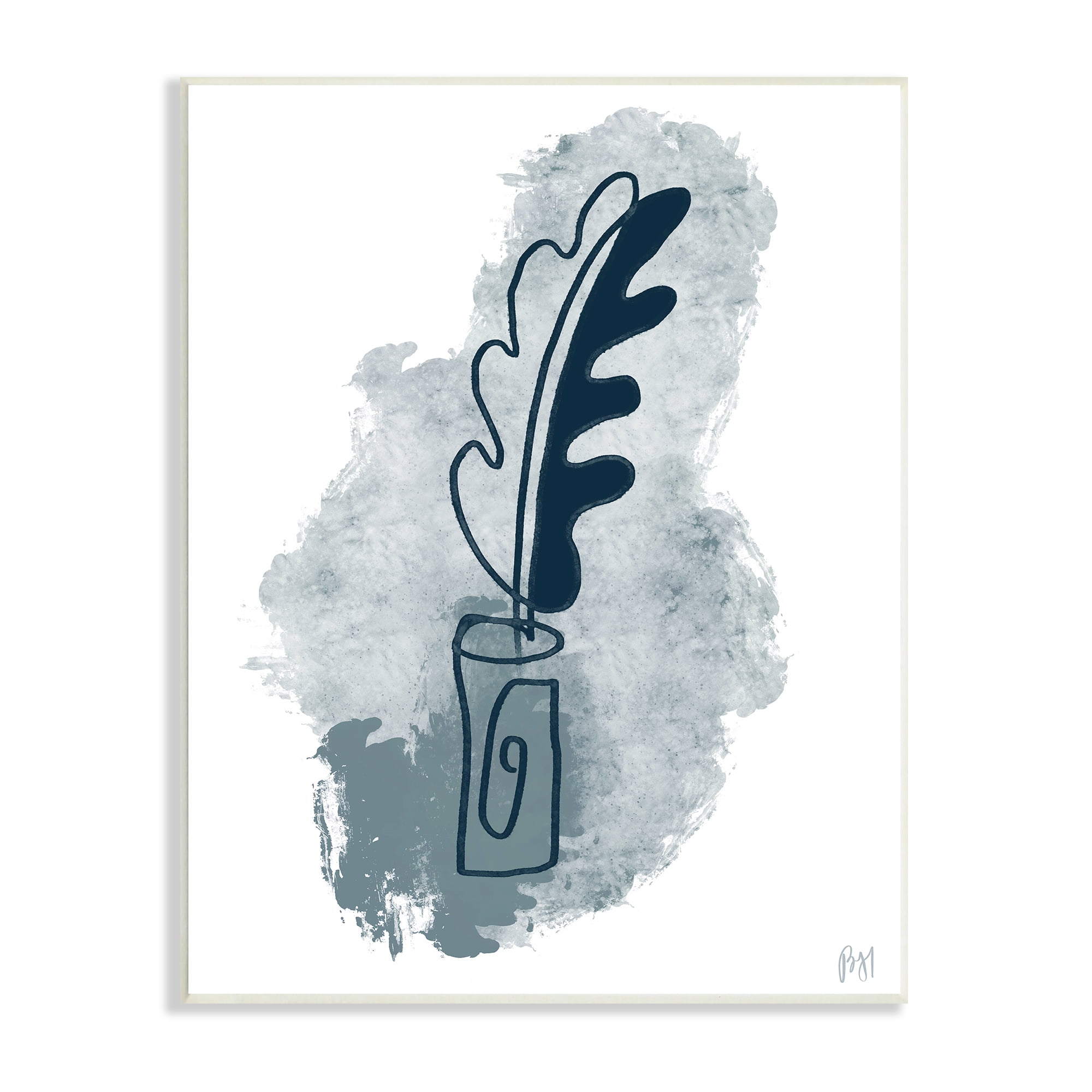 Stupell Indtries Feather Quill Ink Pot Abstract Lines Soft Blues,10 x 15,Design by Birch&Ink