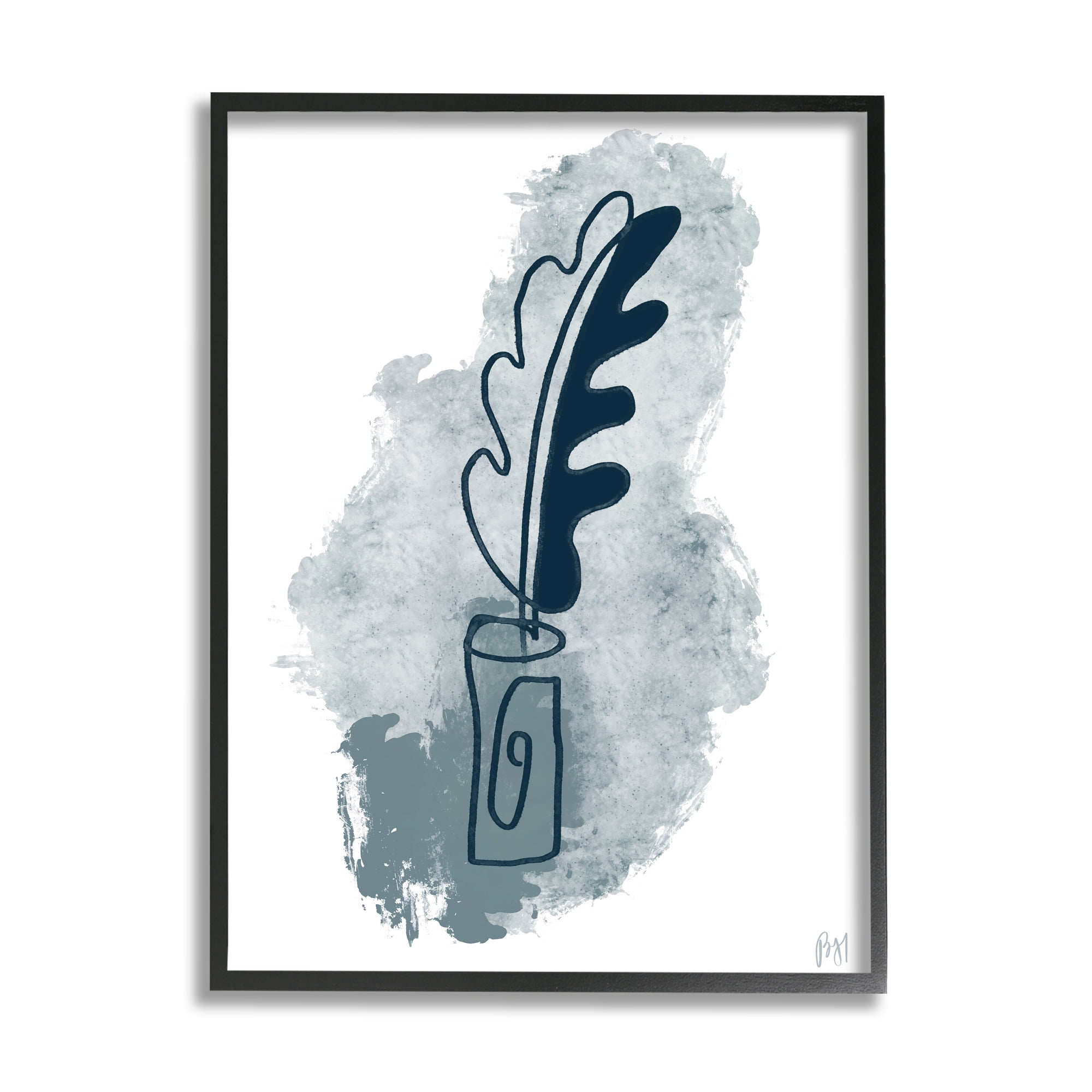 Stupell Indtries Feather Quill Ink Pot Abstract Lines Soft Blues,11 x 14,Design by Birch&Ink