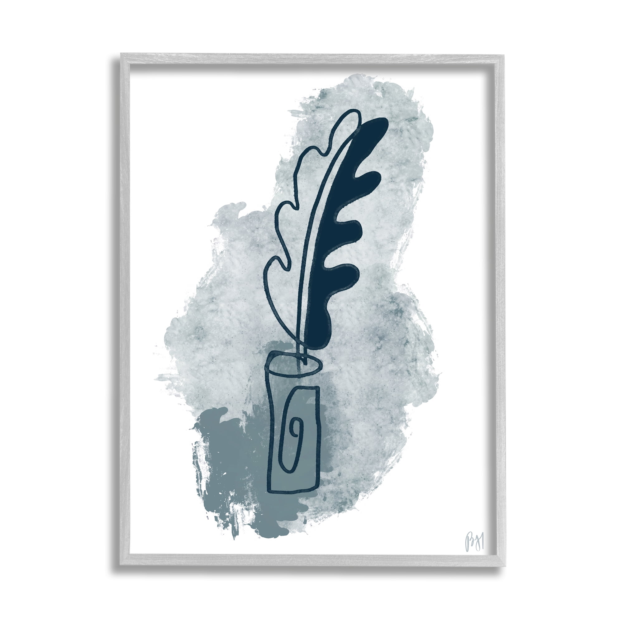Stupell Indtries Feather Quill Ink Pot Abstract Lines Soft Blues,24 x 30,Design by Birch&Ink