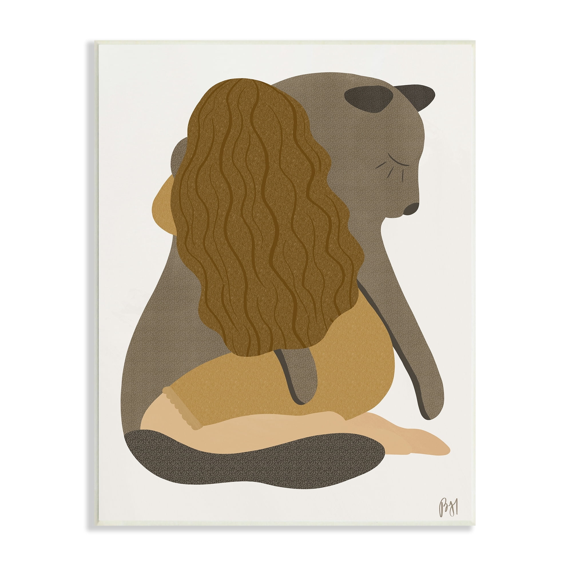 Stupell Indtries Female Hugging Sea Lion Animal Warm Earth Tones,13 x 19,Design by Birch&Ink