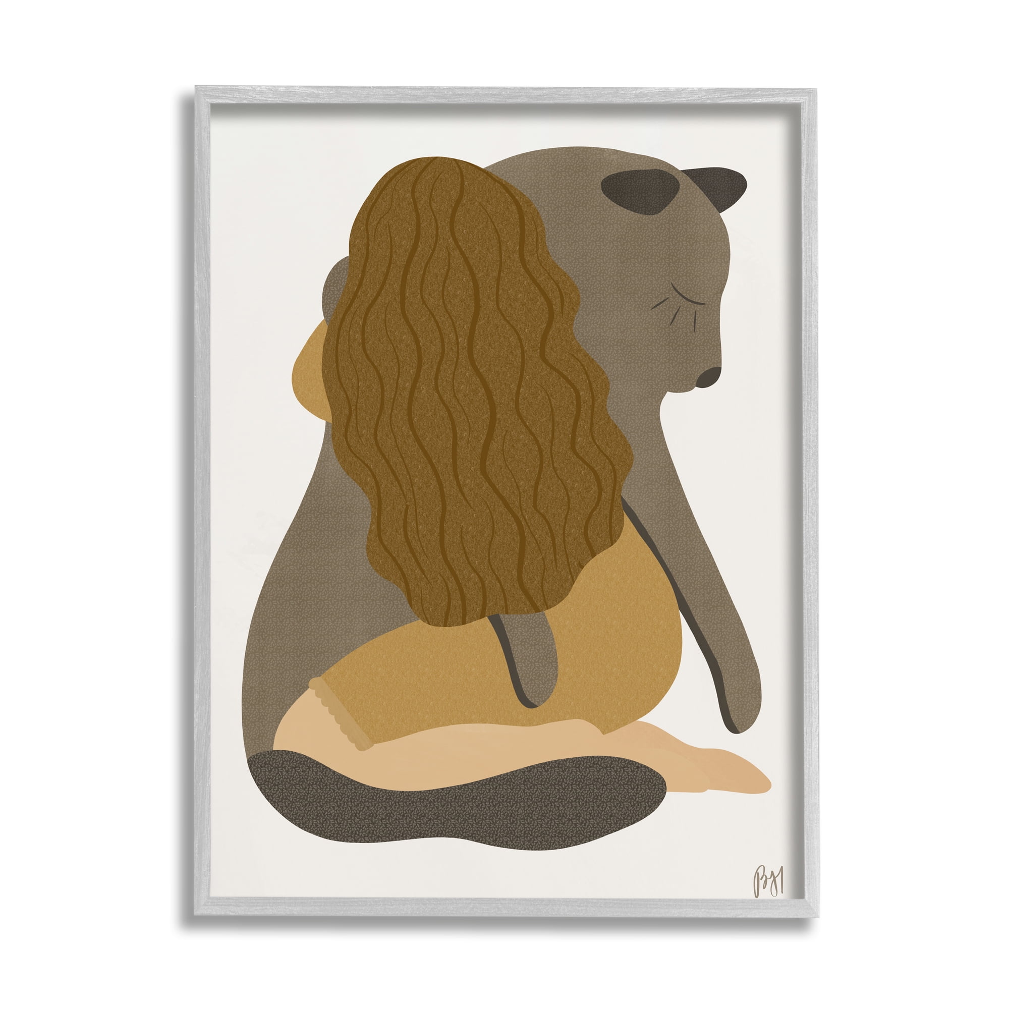 Stupell Indtries Female Hugging Sea Lion Animal Warm Earth Tones,24 x 30,Design by Birch&Ink