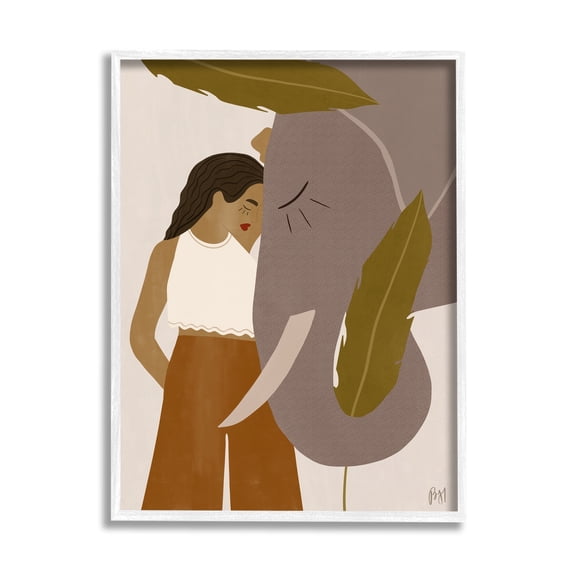 Stupell Indtries Female Standing with Elephant Earth Tone Portrait,11 x 14,Design by Birch&Ink