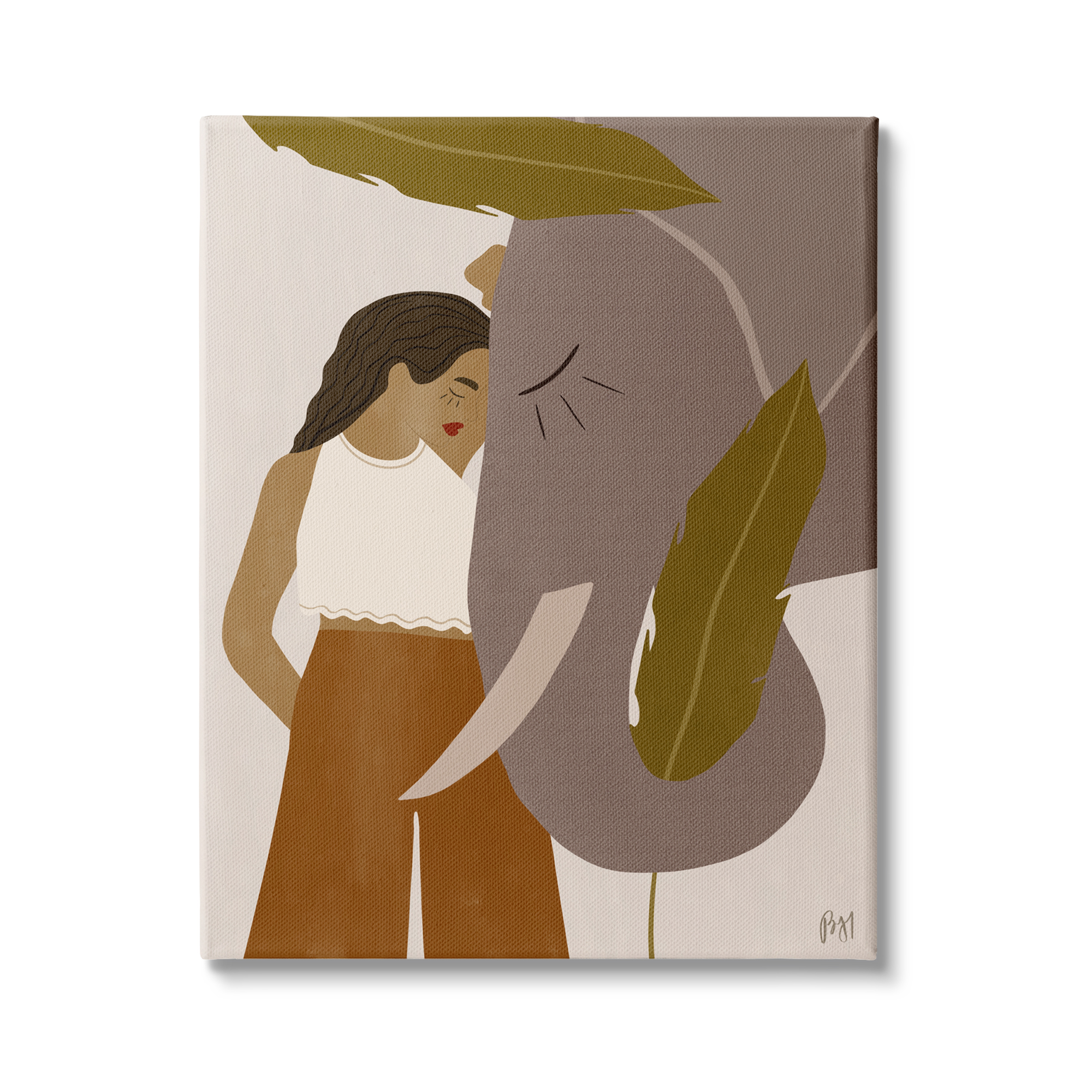 Stupell Indtries Female Standing with Elephant Earth Tone Portrait,16 x 20,Design by Birch&Ink