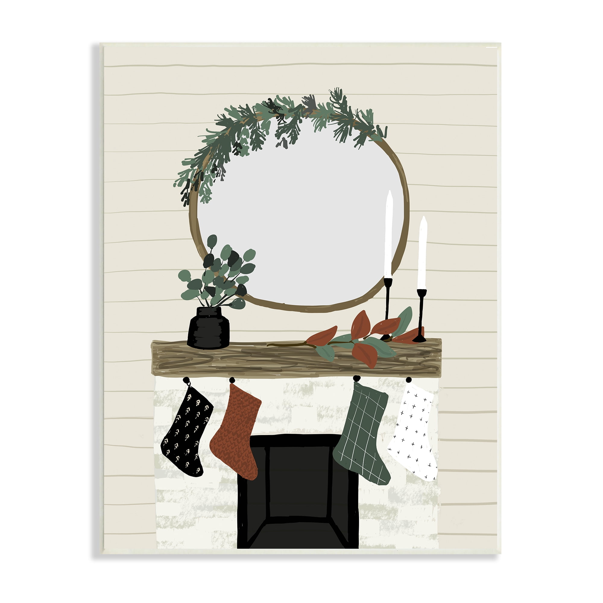 Stupell Indtries Festive Room Interior Holiday Stocking Fireplace, 10 x 15, Design by Jess Bruggink