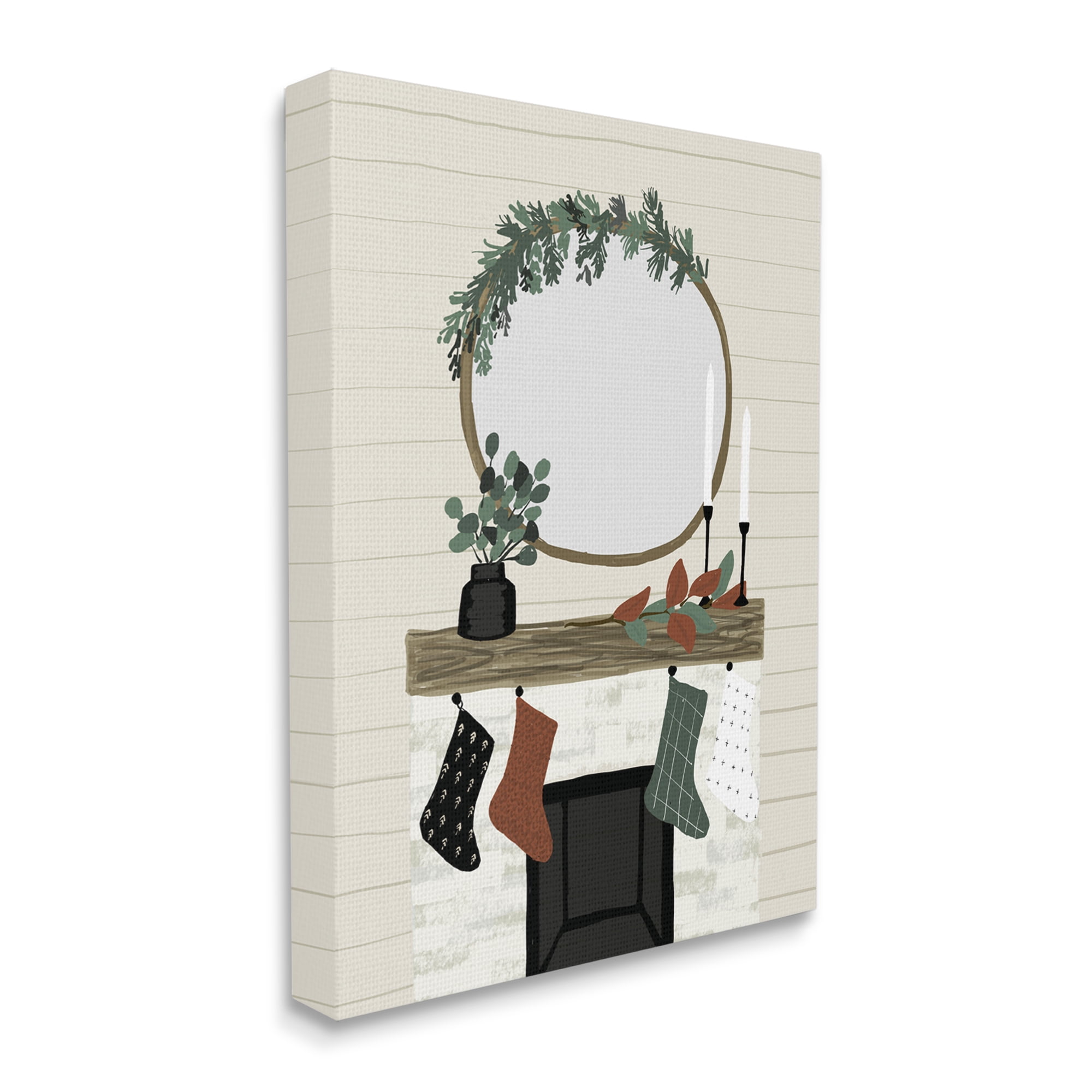 Stupell Indtries Festive Room Interior Holiday Stocking Fireplace, 30 x 40, Design by Jess Bruggink