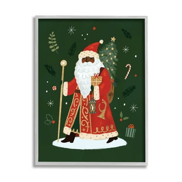 Stupell Indtries Festive Santa Cla Figure Green Christmas Holiday Grey Framed Wall Art, 11 x 14, Design by Victoria Barnes