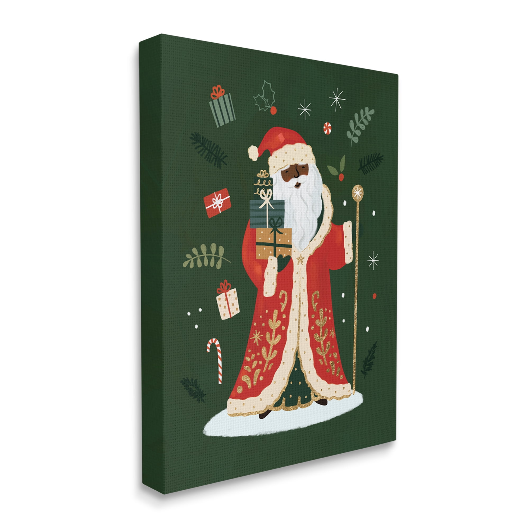 Stupell Industries Festive St. Nick Green Christmas Winter Holiday Holiday Painting Gallery Wrapped Canvas Art Print Wall Art, 36 x 48