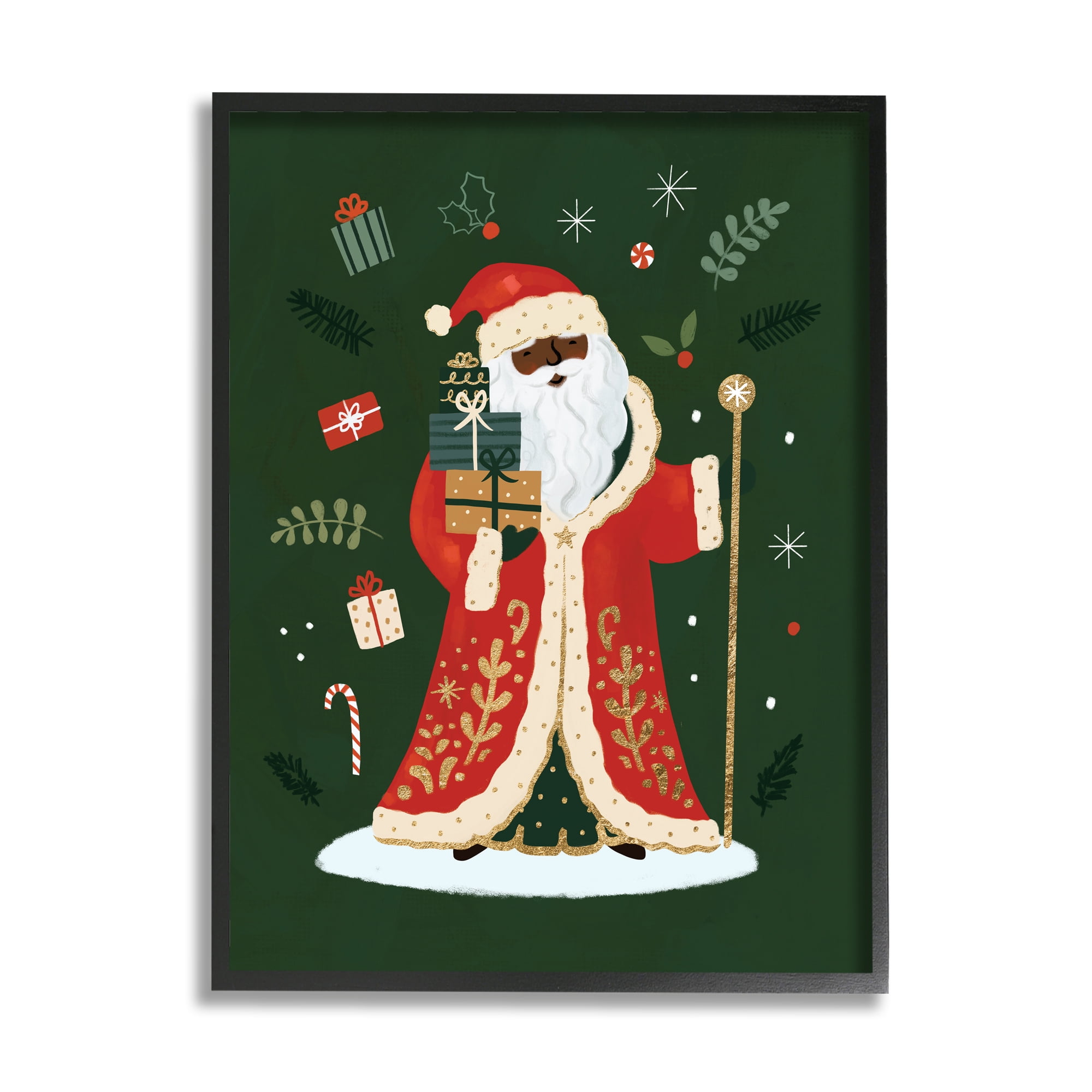 Stupell Industries Festive St. Nick Green Christmas Winter Holiday Holiday Painting Black Framed Art Print Wall Art, 16 x 20