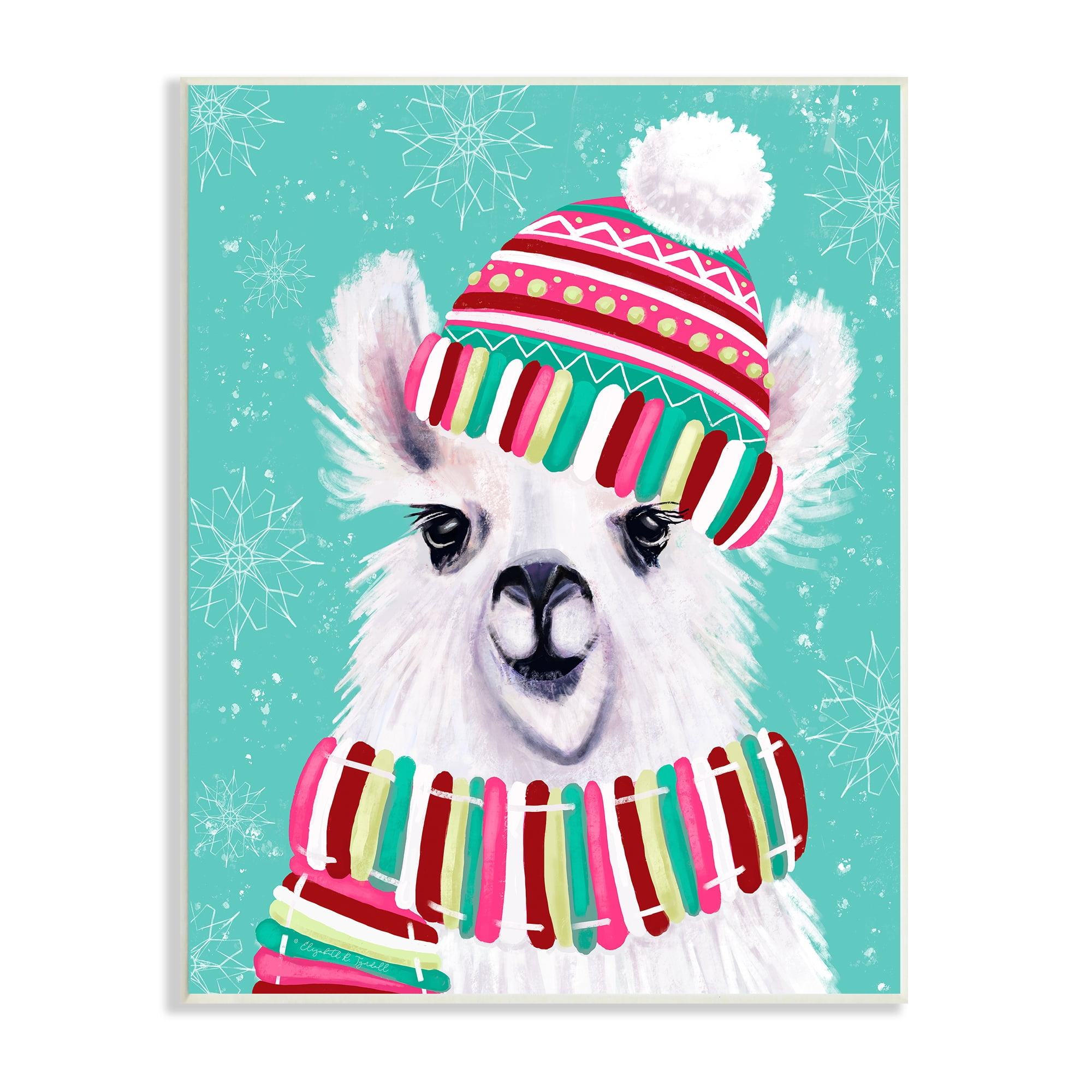 Stupell Indtries Festive Winter Llama Portrait Snowy Weather Scarf Hat,13 x 19,Design by Elizabeth Tyndall