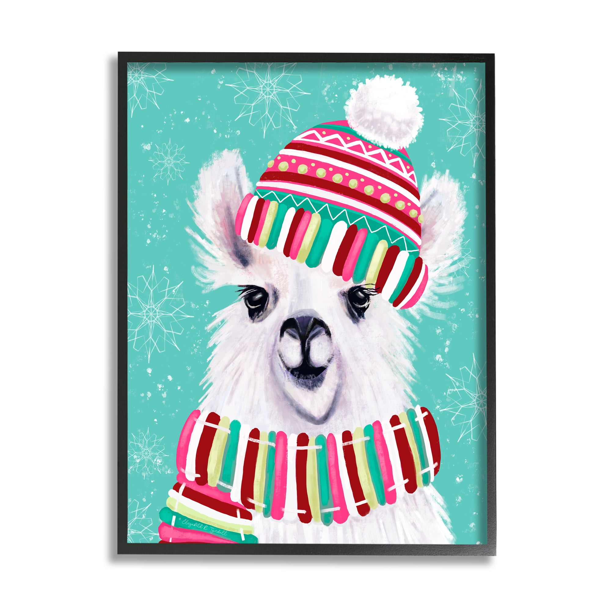 Stupell Indtries Festive Winter Llama Portrait Snowy Weather Scarf Hat,16 x 20,Design by Elizabeth Tyndall
