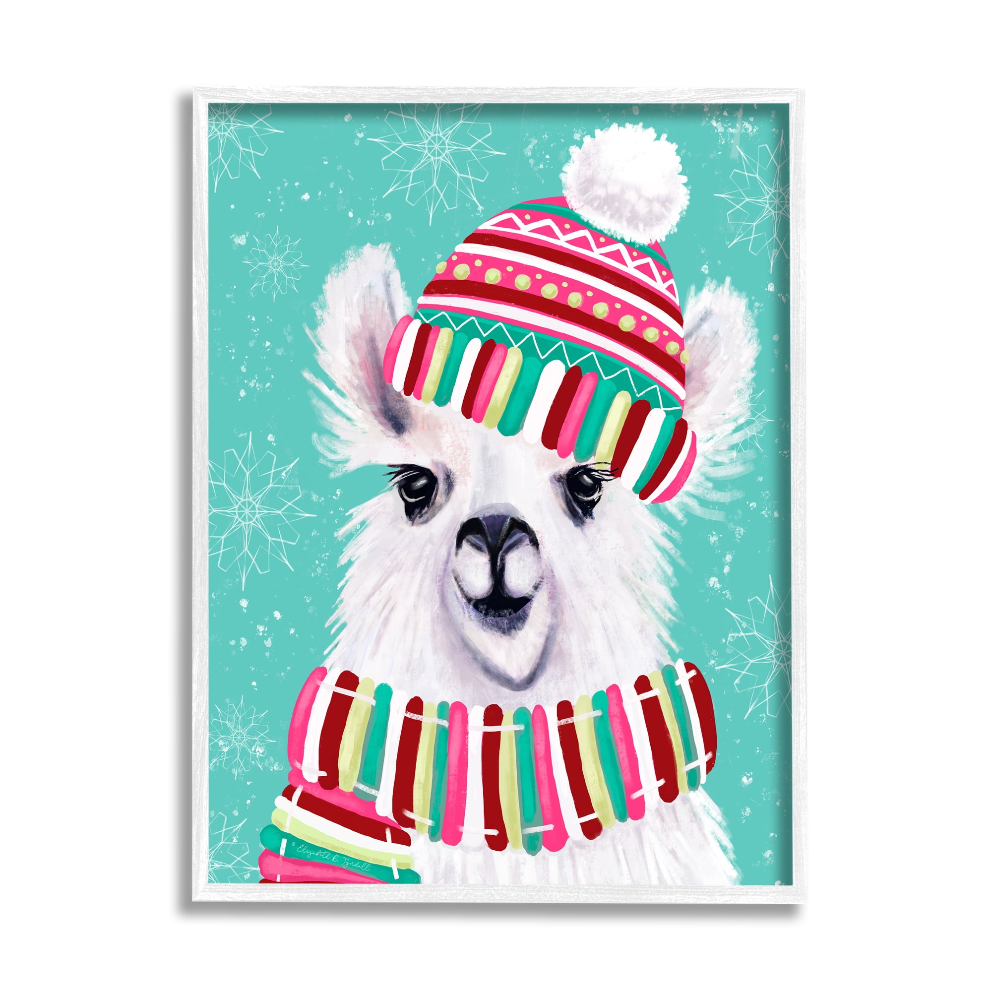 Stupell Indtries Festive Winter Llama Portrait Snowy Weather Scarf Hat,24 x 30,Design by Elizabeth Tyndall