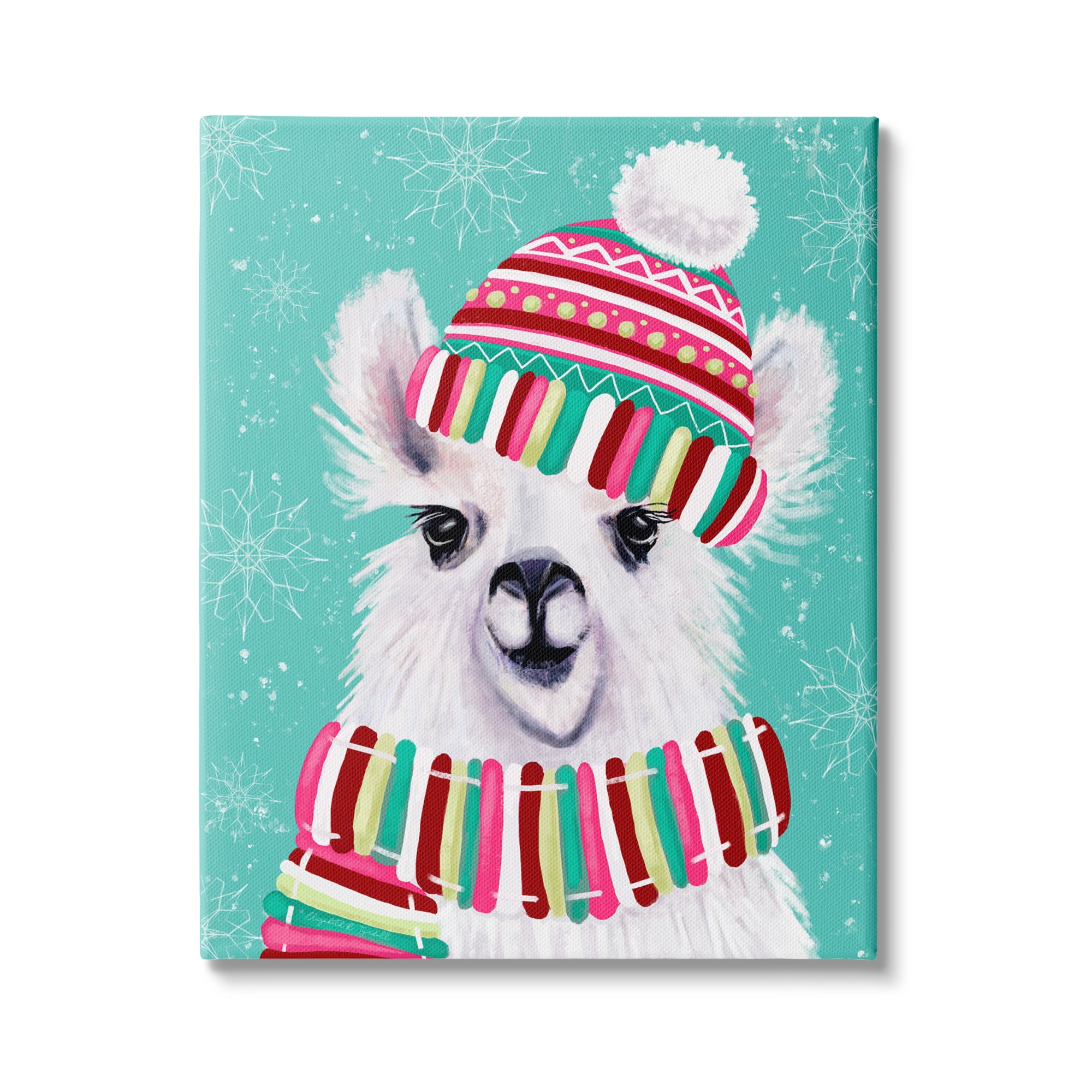 Stupell Indtries Festive Winter Llama Portrait Snowy Weather Scarf Hat,30 x 40,Design by Elizabeth Tyndall