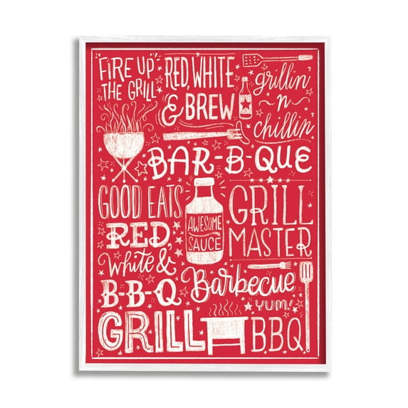 Stupell Indtries Fire Up Grill Summer BBQ Phrases Red White,11 x 14,Design by Amanda McGee