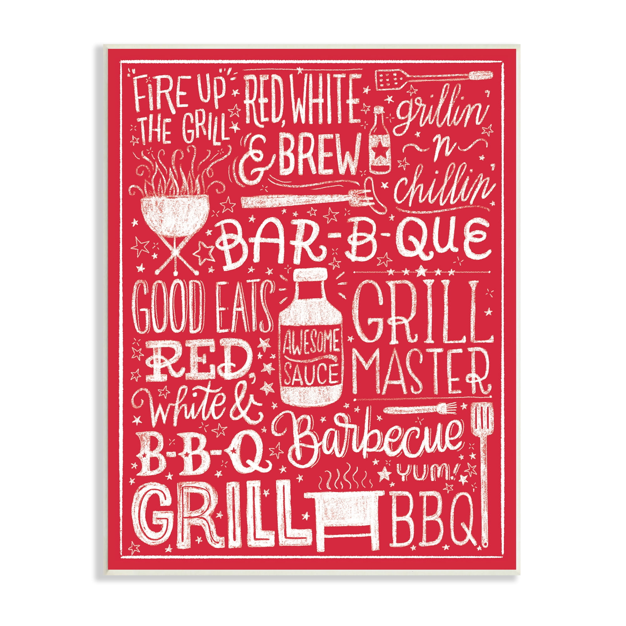Stupell Indtries Fire Up Grill Summer BBQ Phrases Red White,13 x 19,Design by Amanda McGee
