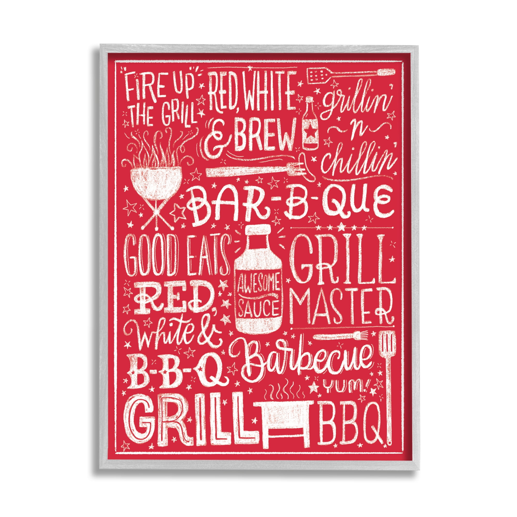 Stupell Indtries Fire Up Grill Summer BBQ Phrases Red White,16 x 20,Design by Amanda McGee