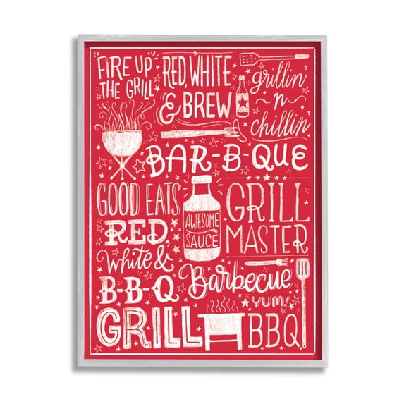 Stupell Indtries Fire Up Grill Summer BBQ Phrases Red White,16 x 20,Design by Amanda McGee