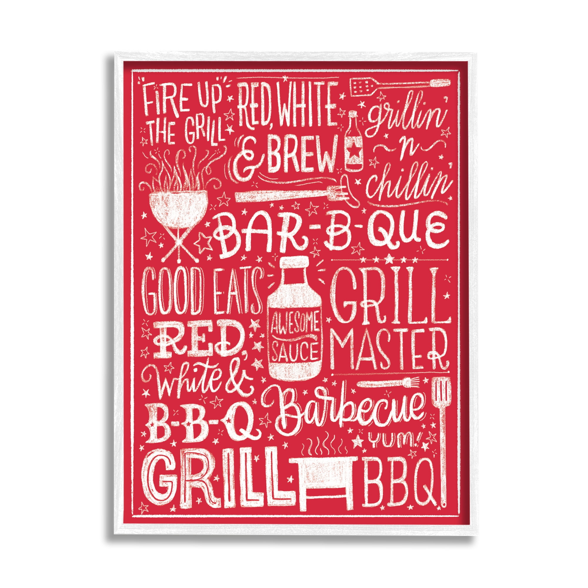 Stupell Indtries Fire Up Grill Summer BBQ Phrases Red White,16 x 20,Design by Amanda McGee