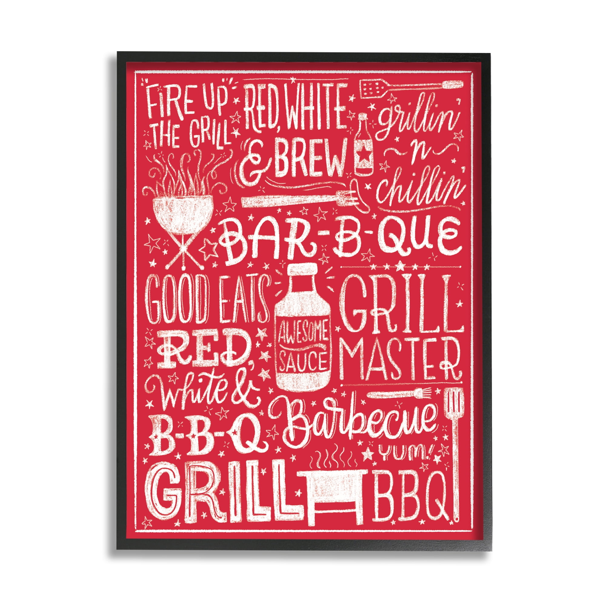 Stupell Indtries Fire Up Grill Summer BBQ Phrases Red White,16 x 20,Design by Amanda McGee