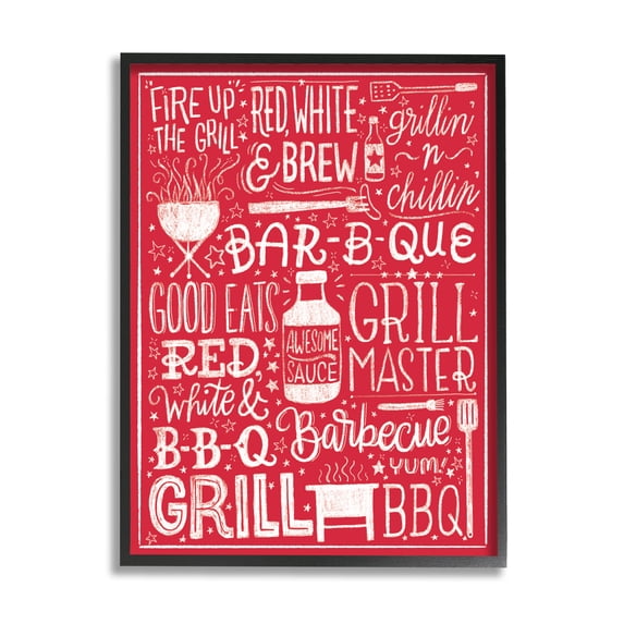 Stupell Indtries Fire Up Grill Summer BBQ Phrases Red White,24 x 30,Design by Amanda McGee