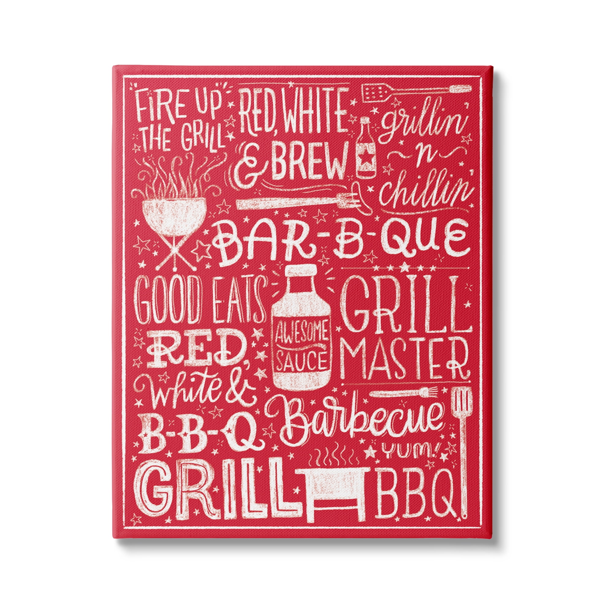 Stupell Indtries Fire Up Grill Summer BBQ Phrases Red White,36 x 48,Design by Amanda McGee
