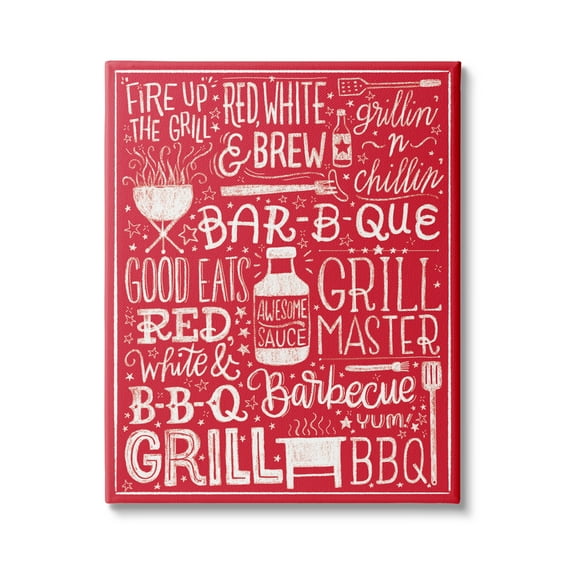 Stupell Indtries Fire Up Grill Summer BBQ Phrases Red White,36 x 48,Design by Amanda McGee
