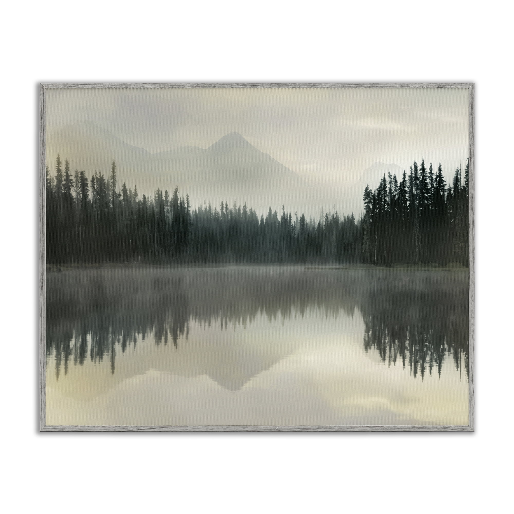 Foggy Lake Forest Landscape Reflection Gray Framed Giclee Art, 14 x 11