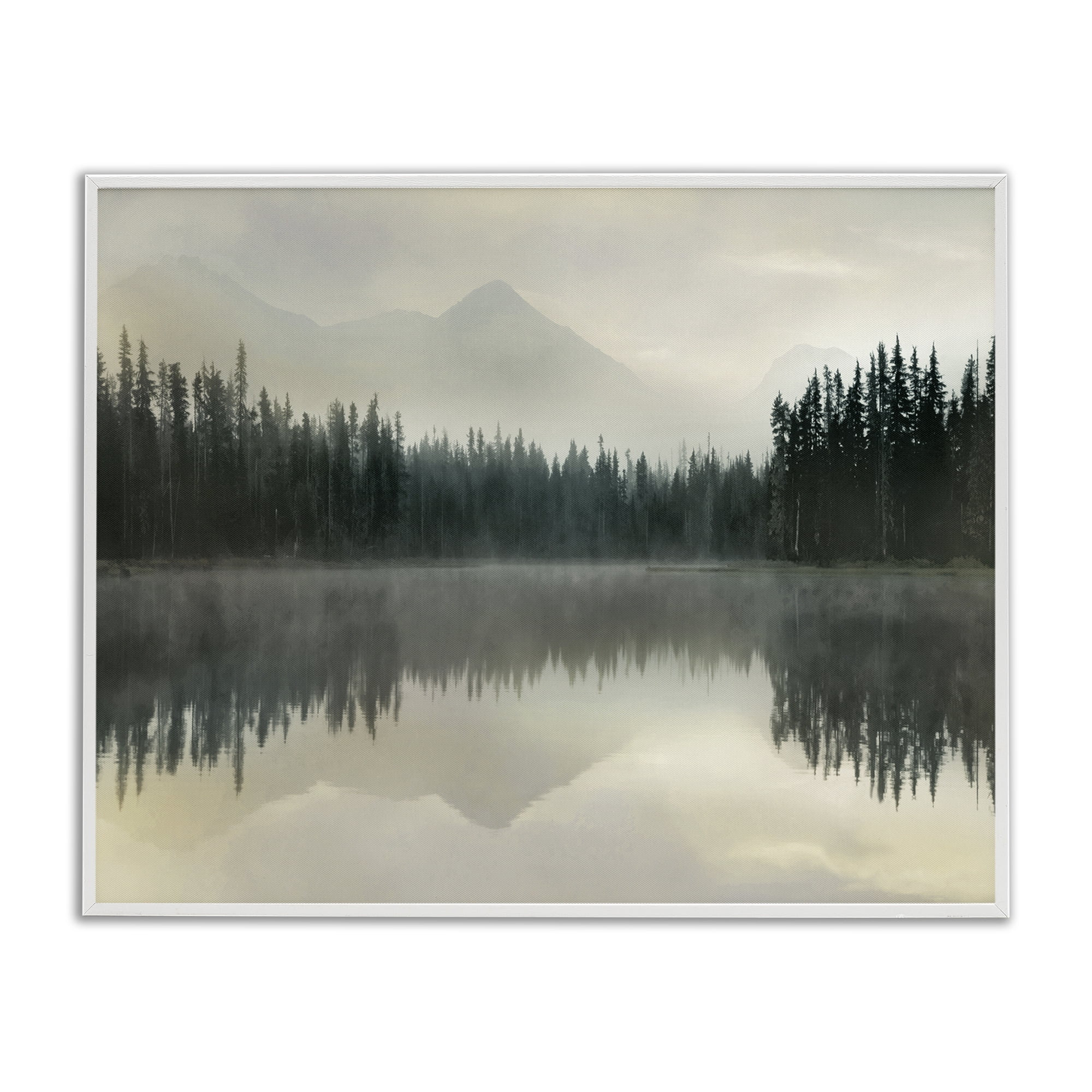 Foggy Lake Forest Landscape Reflection White Framed Giclee Art, 14 x 11