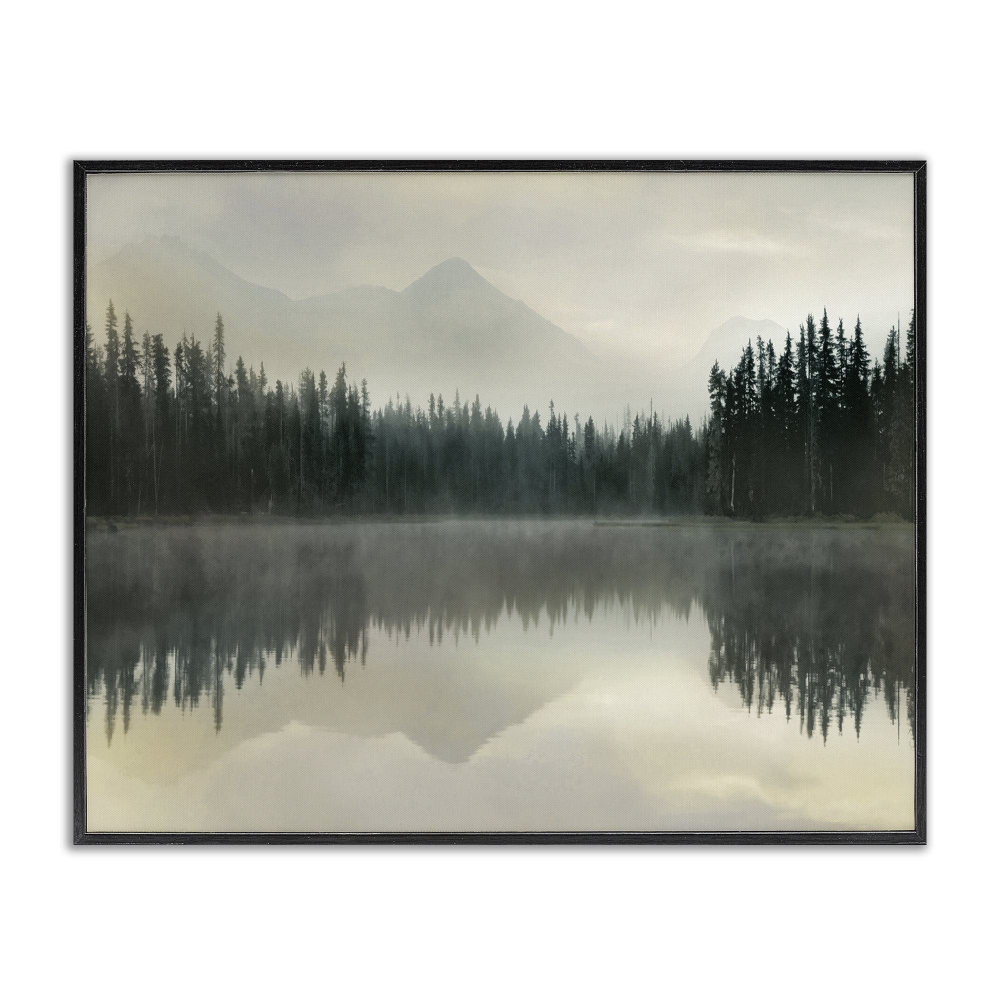 Foggy Lake Forest Landscape Reflection Black Framed Giclee Art, 20 x 16