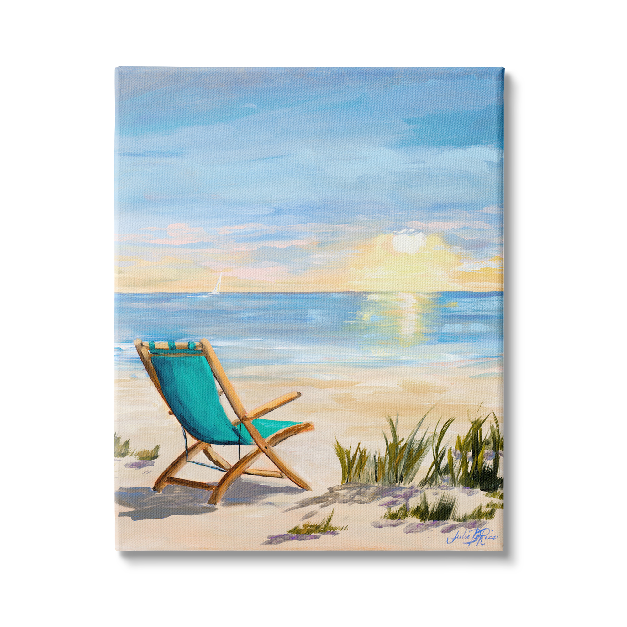 Stupell Indtries Folding Chair Sunset Beach Landscape Summer Ombre Sky,16 x 20,Design by Julie DeRice