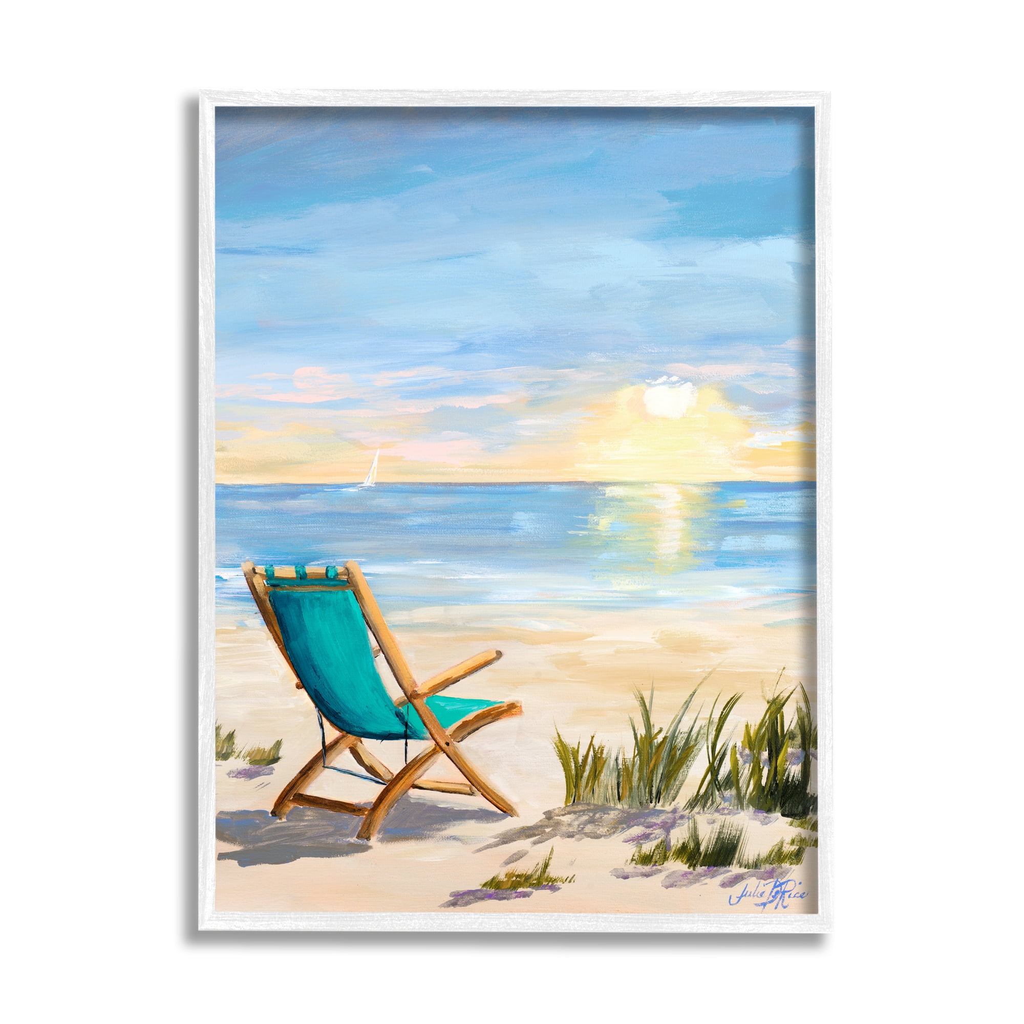 Stupell Indtries Folding Chair Sunset Beach Landscape Summer Ombre Sky,16 x 20,Design by Julie DeRice